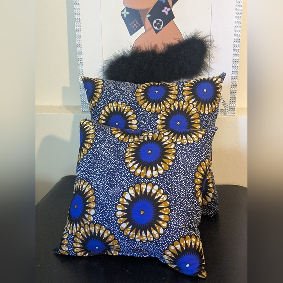 Purse Pillows SET Of Five Handmade Vibrant Blue African Print Decorative Design - Picture 5 of 7
